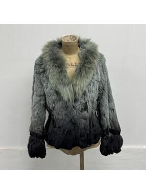 Vintage Y2K Gradient Grey Black Rabbit & Fox Fur Jacket